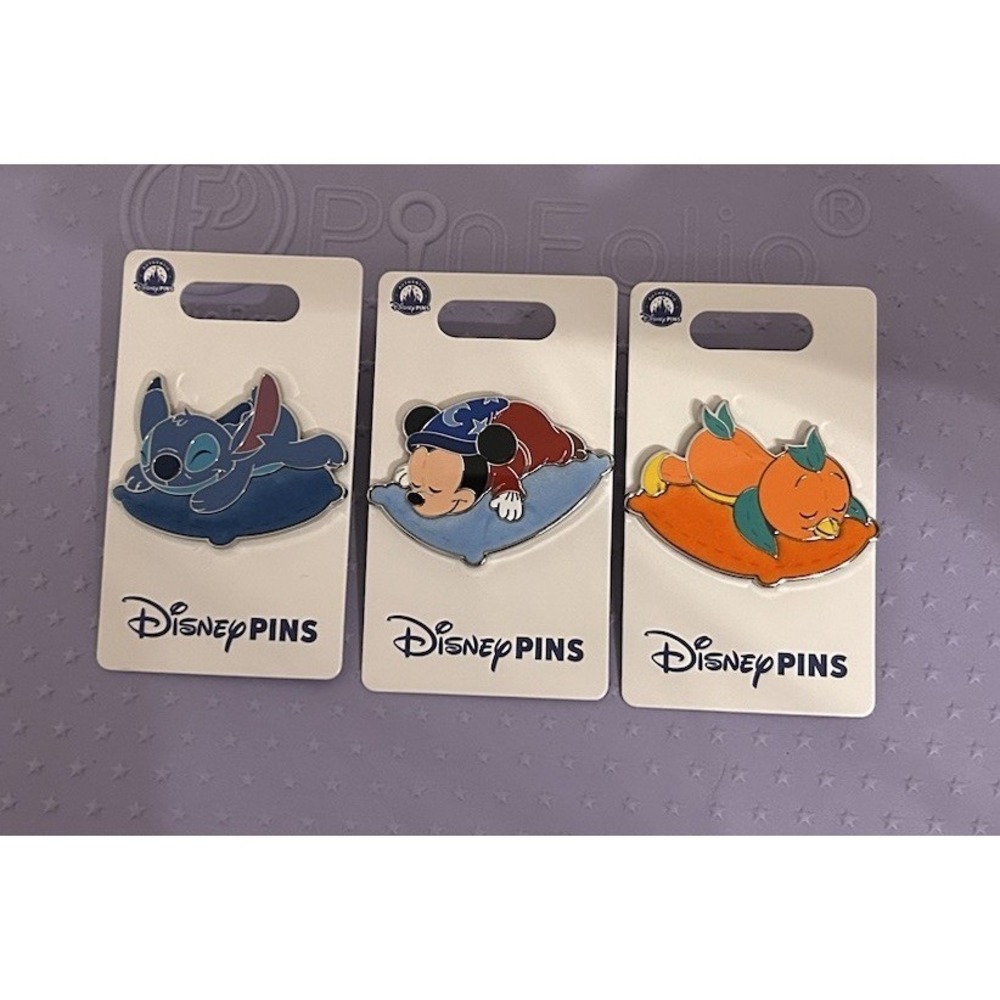 Disney Parks 2026 Pins Lot Of 3 Stitch, Mickey, Orange Bird Sleeping On Pillow